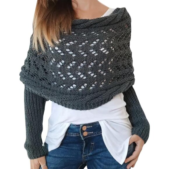 Knitted Cable Wrap for Women Multifunctional Scarf with Sleeves Cozy Stylish - Picture 1 of 6